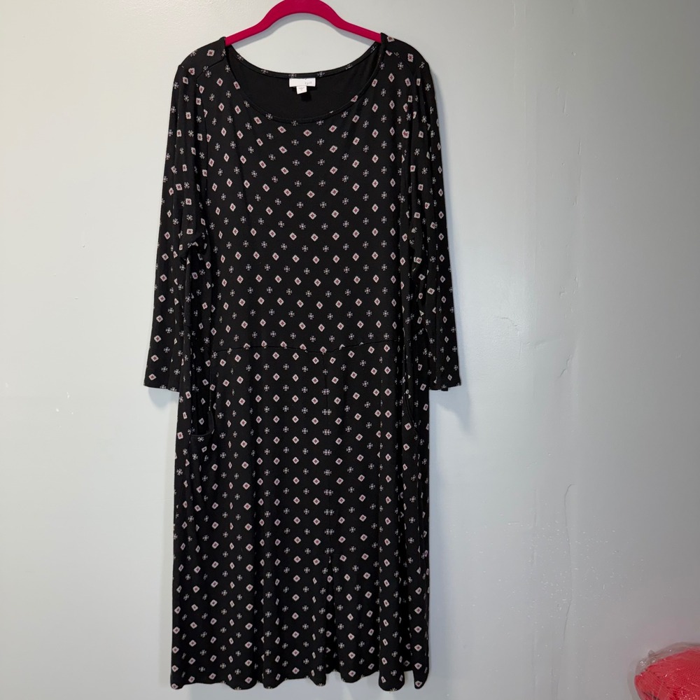 J.‎ Jill Womens XL Black Geometric Print Knit Long Sleeve Pocket Midi Dress